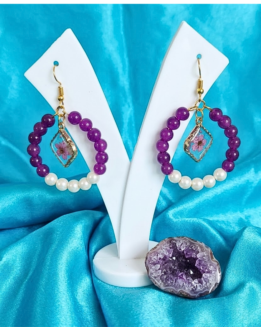 Amethyst Pearl Bloom Hoops