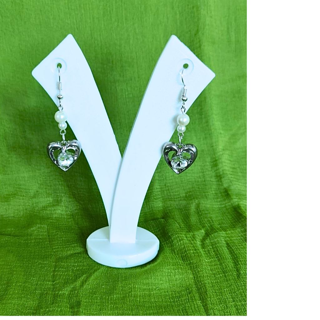Crystal Heart Pearl Drop Earrings