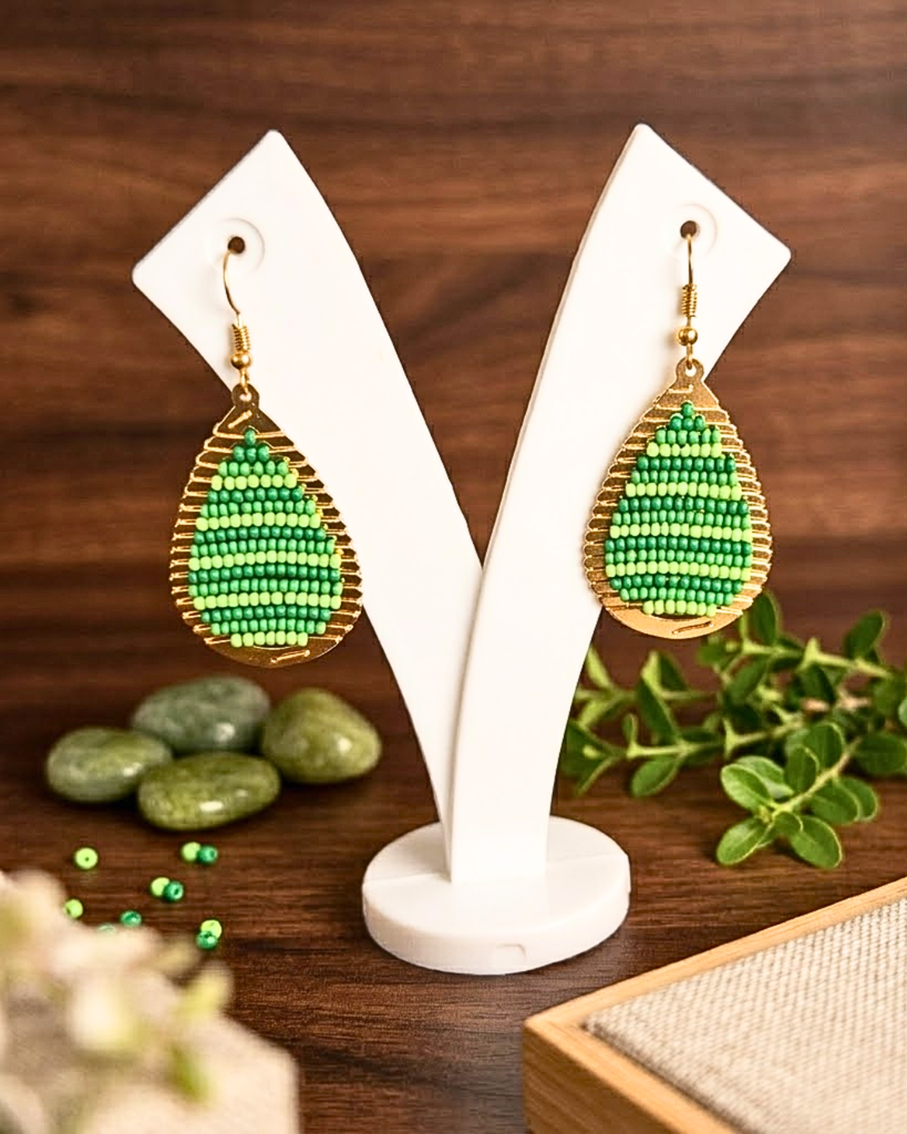 Emerald Dewdrop Beaded Earrings