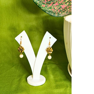 Golden Blossom Pearl Drop Earrings