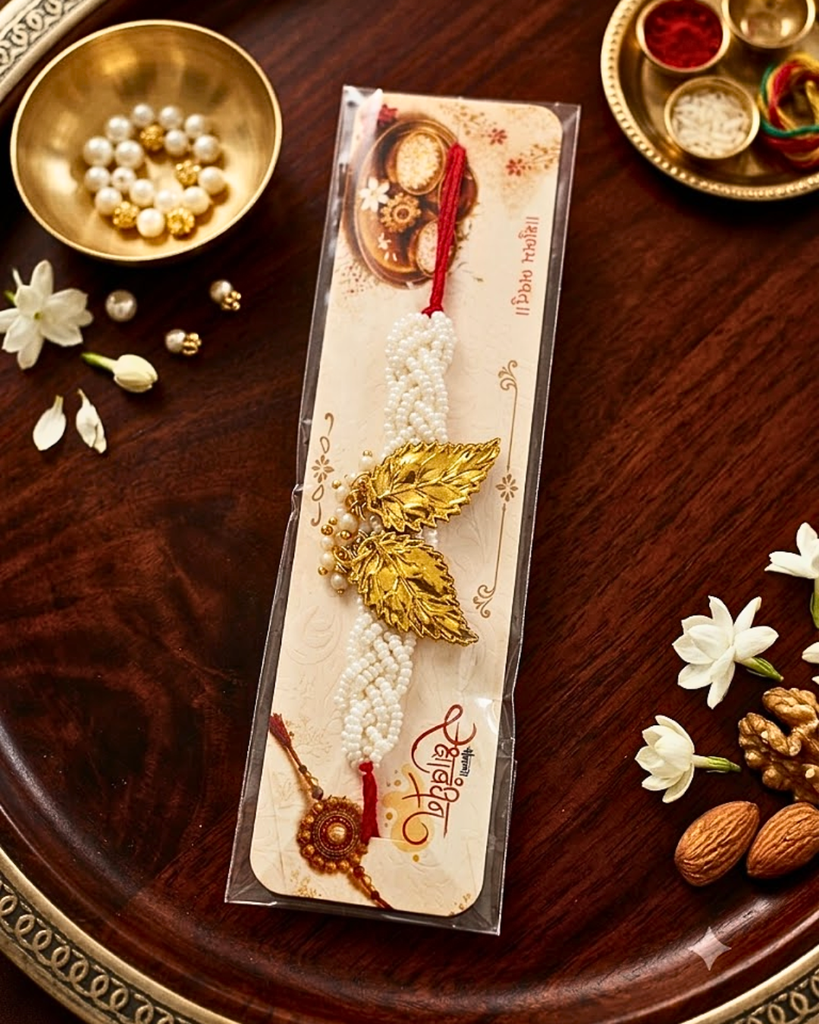 Golden Leaf Pearl Rakhi