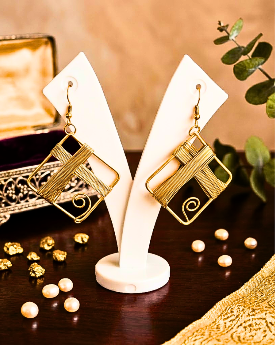 Golden Weave Square Earrings