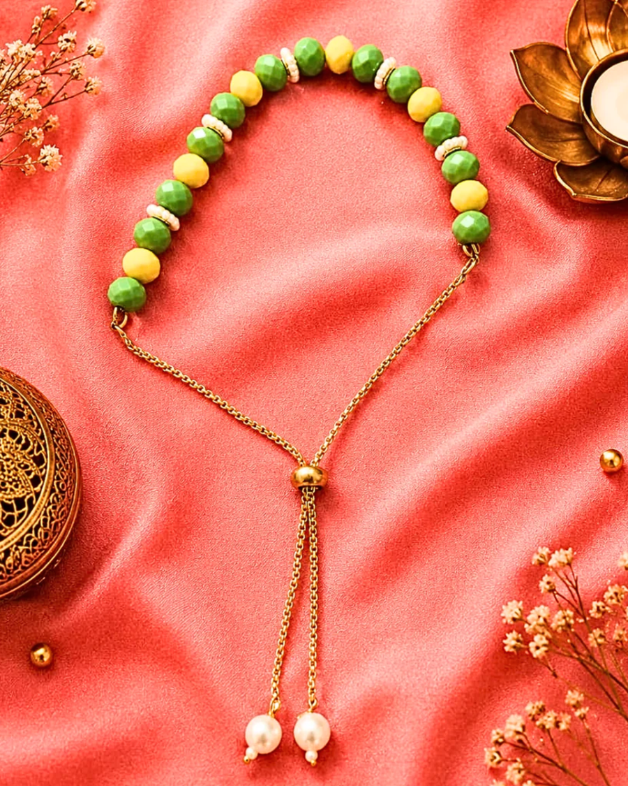 Green & Yellow Adjustable Beaded Bracelet