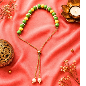 Green & Yellow Adjustable Beaded Bracelet