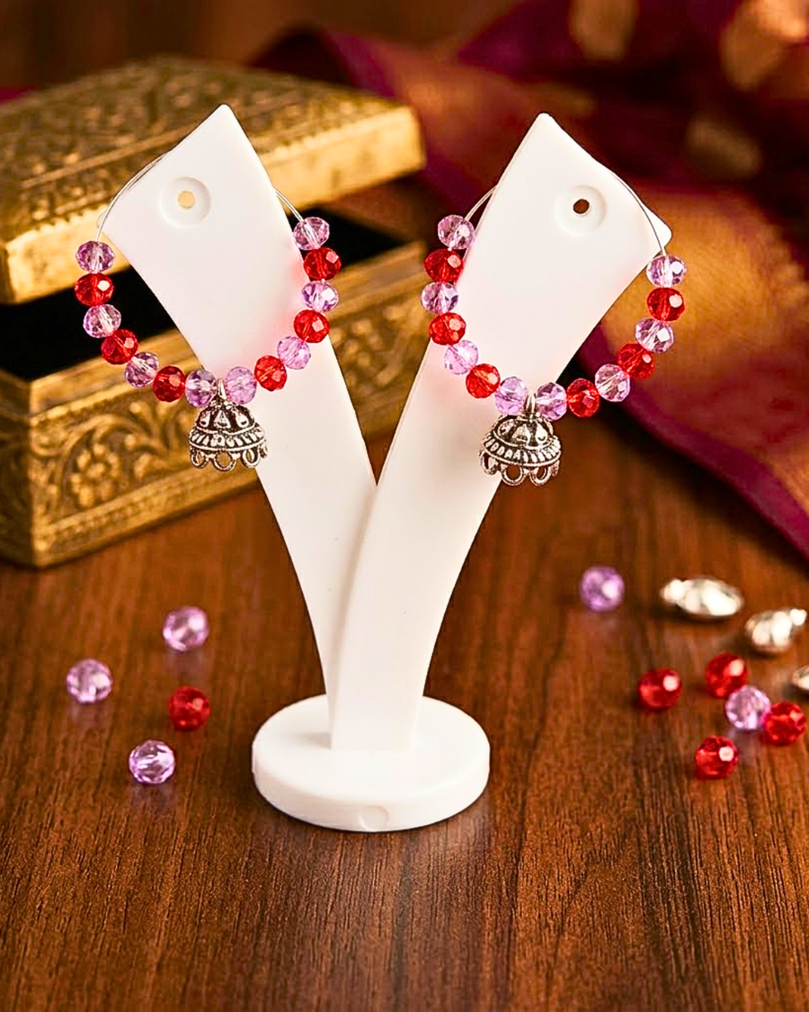 Gulabi Ruby Beaded Jhumki Earrings
