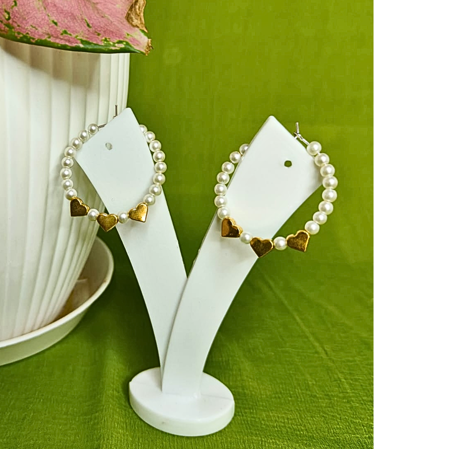 Pearl Hearts Hoop Earrings