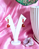 Pearl & Crimson Heart Drop Earrings