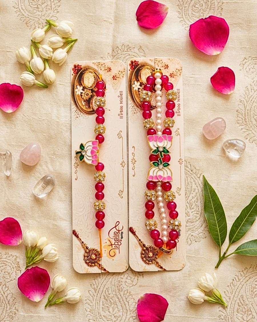 Pink Lotus Couple Set Rakhi