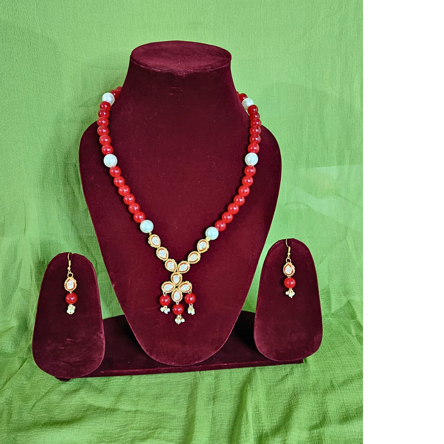 Ruhani Red Pearl Kundan Necklace Set