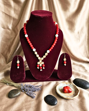 Ruhani Red Pearl Kundan Necklace Set