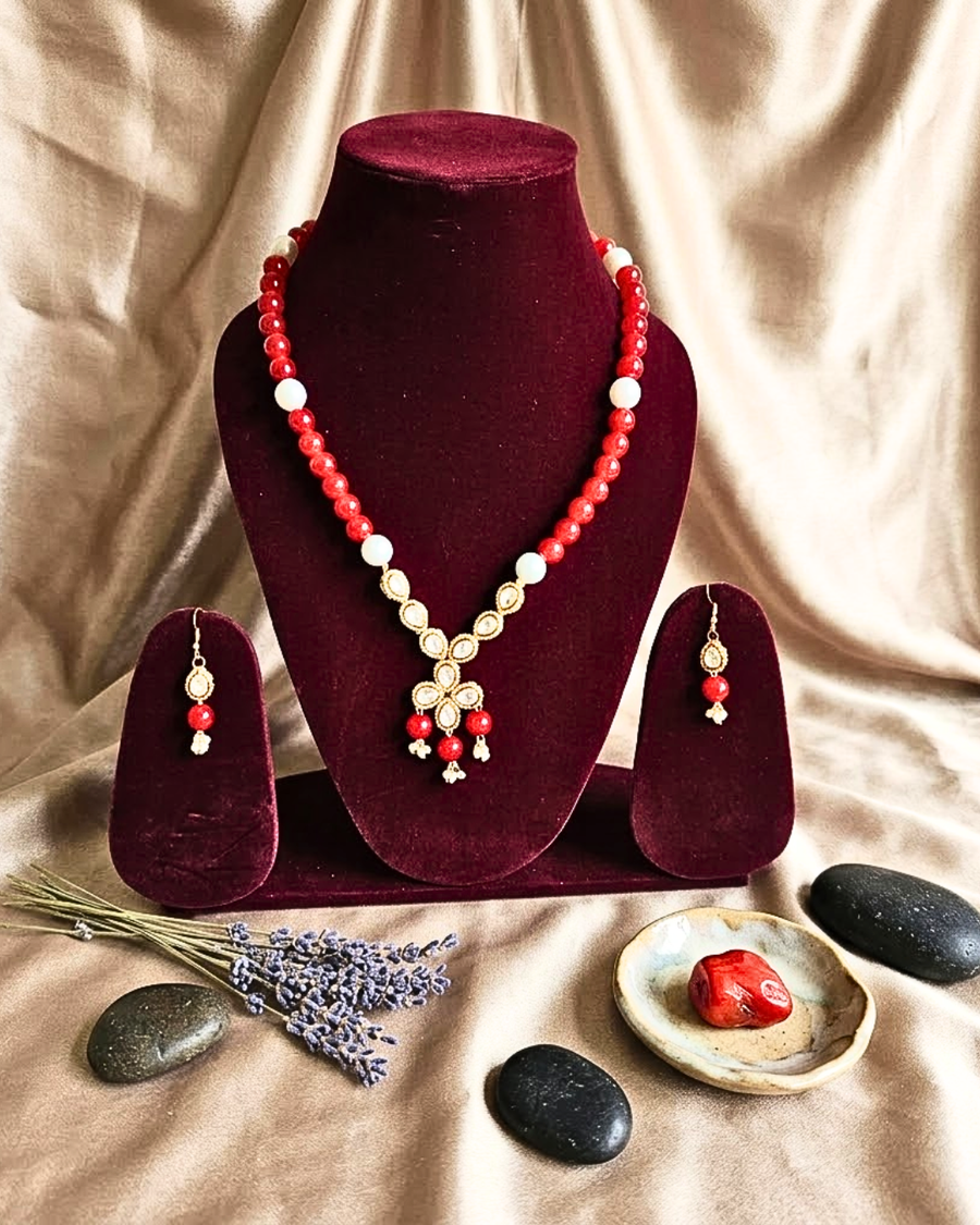 Ruhani Red Pearl Kundan Necklace Set