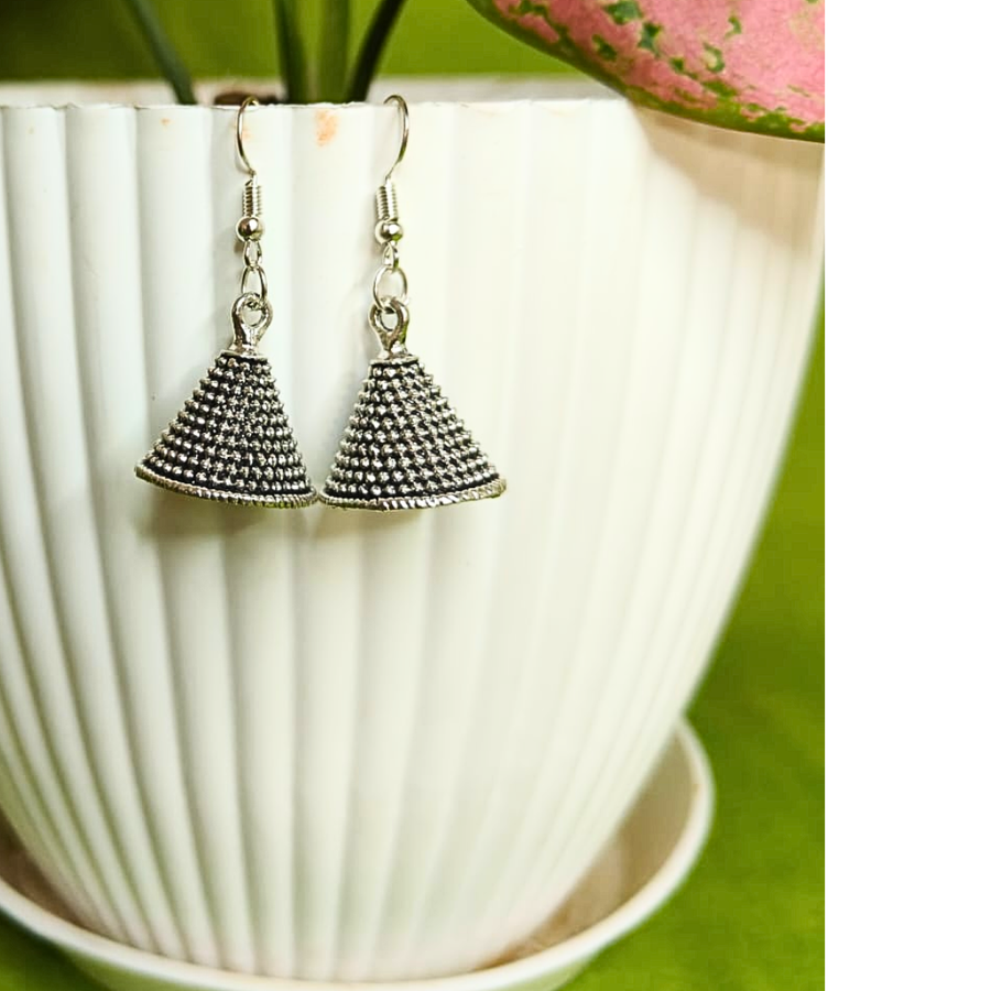 Silver Dome Bell Drop Earrings