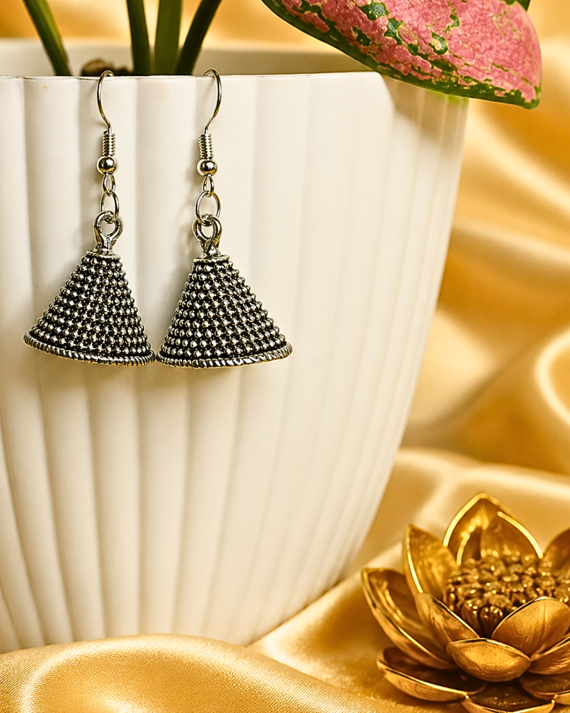 Silver Dome Bell Drop Earrings