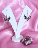Silver Winged Heart Drop Earrings